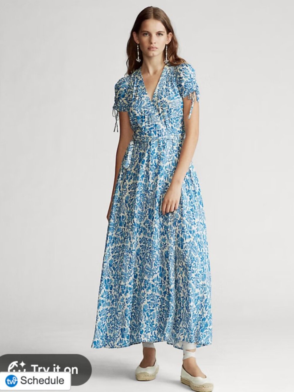 NWOT Polo Ralph Lauren Blue & White Wrap Crepe Maxi Dress Size 6!